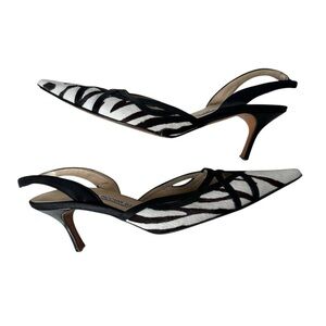 Vintage Luciano Padovan Italian Calfskin White, Black, Brown Kitten Heels, 37